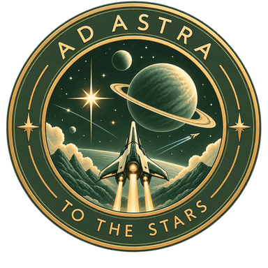 The Ad Astra roundel — a rocket climbing past a ringed planet